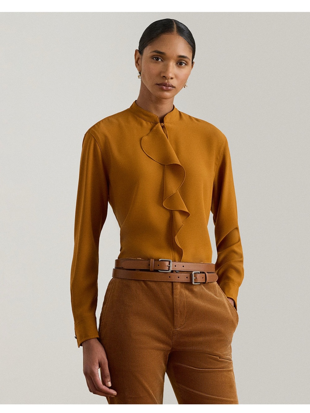 Lauren Ralph Lauren Ruffle Trimmed Georgette Tunic in Cinnamon-size XXL, NWT